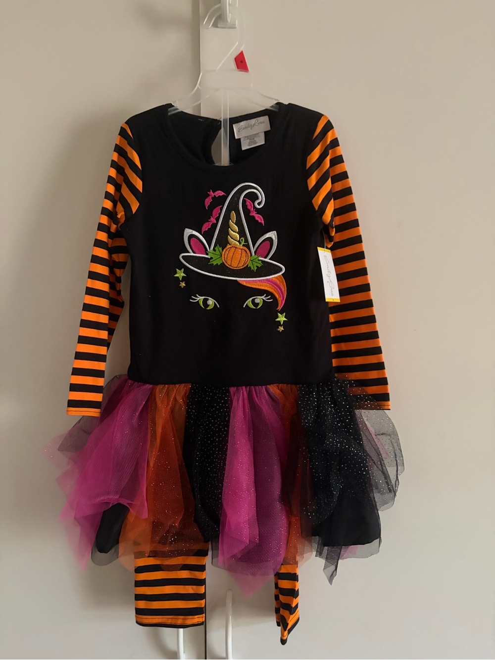 Emily Rose Size 6 Black Witch Unicorn Costume with Orange & Pink Accents #0143